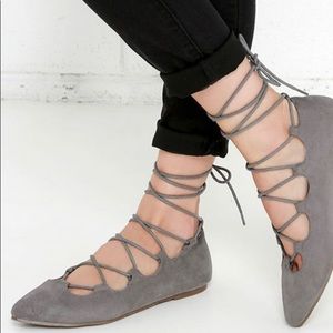 Lulus Grey Lace up Flats
